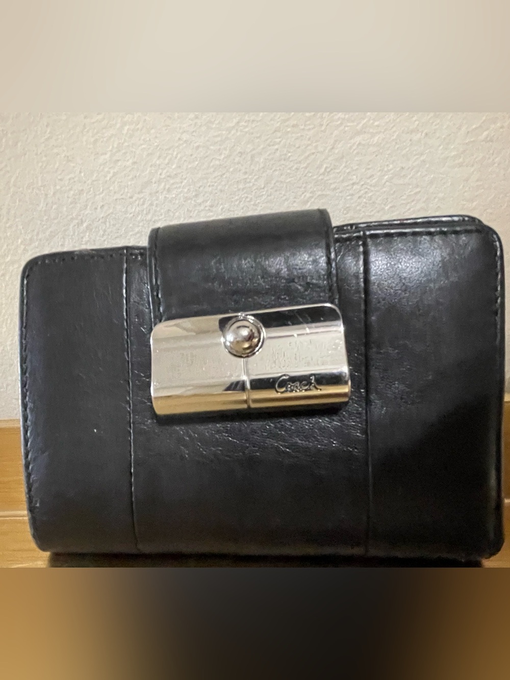 Coach Black Leather Wallet with Silver Hardware